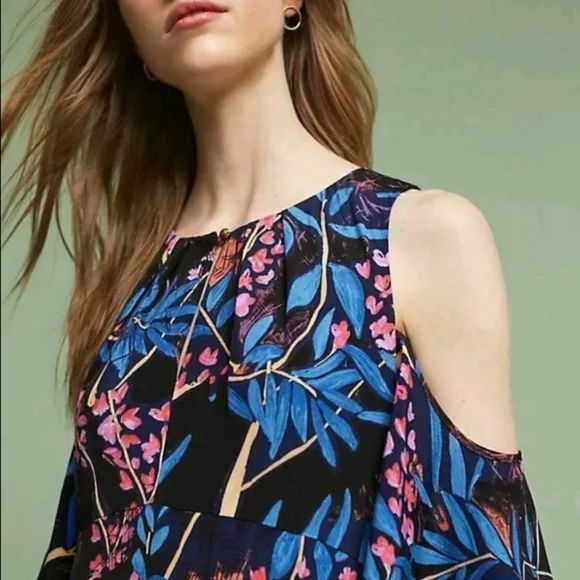 Maeve Anthropology Size 4 Elia Floral Cold Shoulder Dress - Picture 2 of 8